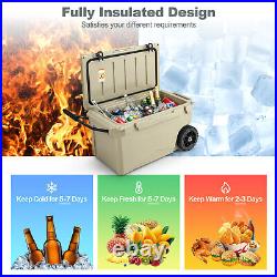 75 Qt Portable Cooler with wheels Handle Roto Molded Ice Chest Insulated 5-7 Days