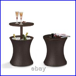 7.5-Gal Cool Bar Rattan Style Outdoor Patio Pool Cooler Table Brown Party Deck