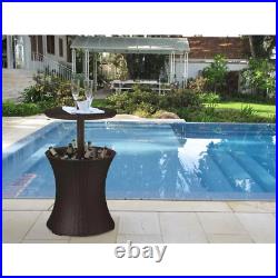 7.5-Gal Cool Bar Rattan Style Outdoor Patio Pool Cooler Table Brown Party Deck
