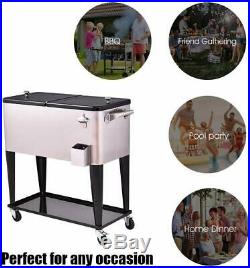 80QT Ice Chest Rolling Cooler Carts Outdoor Patio Portable Party Bar Beer Cooler
