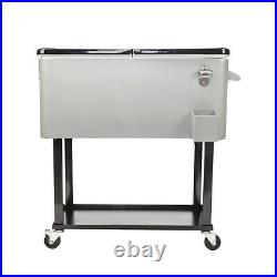 80QT Iron Spray Cooler with Shelf and Two Directional Wheels