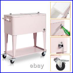 80QT Outdoor Party Rolling Cooler Cart Ice Beer Beverage Chest With Wheels Pink
