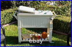 80QT Outdoor Party Rolling Cooler Cart Ice Beer Beverage Chest with Wheels, Cream