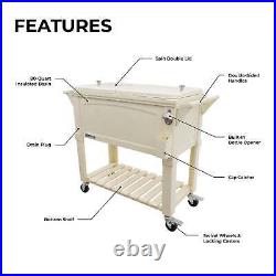80QT Outdoor Party Rolling Cooler Cart Ice Beer Beverage Chest with Wheels, Cream