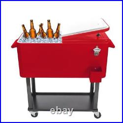 80QT Outdoor Patio Cooler Cart Beverage Rolling Ice Chest Cooler withTray&Shelf