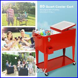80QT Outdoor Patio Cooler Cart Beverage Rolling Ice Chest Cooler withTray&Shelf