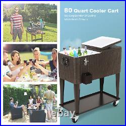 80QT Outdoor Patio Cooler Cart Ice Chest Portable Rolling Cooler withTray CartYard