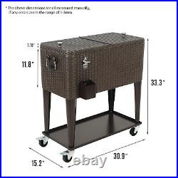 80QT Outdoor Patio Cooler Cart Ice Chest Portable Rolling Cooler withTray CartYard
