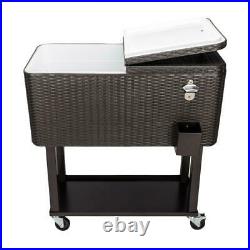 80QT Outdoor Patio Rattan Ice Cooler Cool Bar Party Pool with directional wheels
