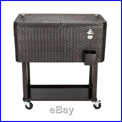 80QT Outdoor Rattan Party Rolling Cooler Cart /w Tray Ice Beer Beverage Chest US