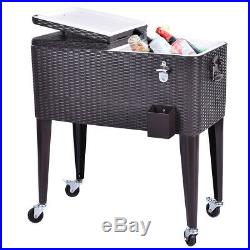 80QT Outdoor Rolling Cooler Cart Rattan Party Portable Ice Beer Beverage Chest