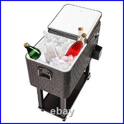 80QT Party Patio Rolling Cooler Cart Ice Beer Beverage Chest, Garden Family BBQ