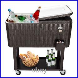 80QT Party Patio Rolling Cooler Cart Ice Beer Beverage Chest, Garden Family BBQ