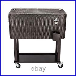 80QT Party Patio Rolling Cooler Cart Ice Beer Beverage Chest, Garden Family BBQ