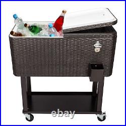 80QT Party Patio Rolling Cooler Cart Ice Beer Beverage Chest, Garden Family BBQ