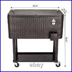 80QT Party Patio Rolling Cooler Cart Ice Beer Beverage Chest, Garden Family BBQ