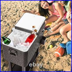 80QT Party Patio Rolling Cooler Cart Ice Beer Beverage Chest, Garden Family BBQ