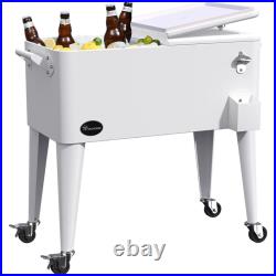 80QT Patio Garden Rolling Cooler Picnic Ice Chest Party Cooler Cart With Shelf