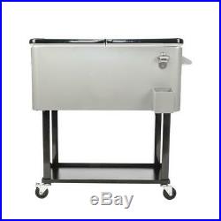 80QT Patio Rolling Cooler Picnic Ice Chest Party Cooler Cart Stainless Steel