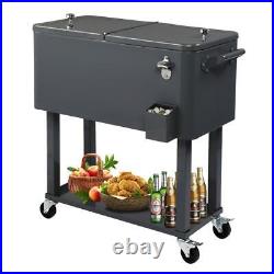 80QT Patio Rolling Cooler Picnic Ice Chest Party Cooler Cart with Wheels Outdoor