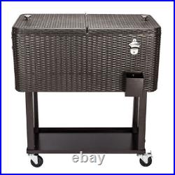 80QT Rattan Shelf Rolling Cooler for Outdoor Square Legs with Shelf USA