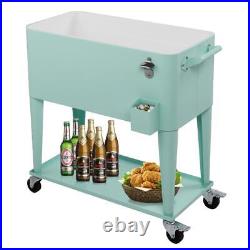 80QT Rolling Outdoor Patio Cooler Cart on Wheels Portable Ice Chest with Shelf