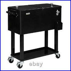 80QT Rolling Warm Cooler Food Cart Ice Chest Party Outdoor Garden Camping Black