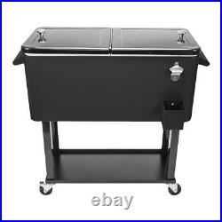 80QT Rolling Warm Cooler Food Cart Ice Chest Party Outdoor Garden Camping Black