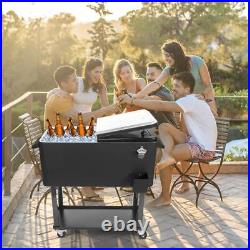 80QT Rolling Warm Cooler Food Cart Ice Chest Party Outdoor Garden Camping Black