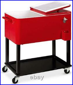 80QT Rolling Warm Cooler Food Cart Ice Chest Party Outdoor Garden Camping Red