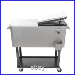 80QT Rolling Warm Cooler Food Cart Ice Chest Party Outdoor Garden Camping Supply