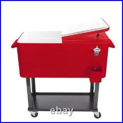 80QT Rolling Warm Cooler Food Cart Ice Chest Party Outdoor Garden Drink Cool