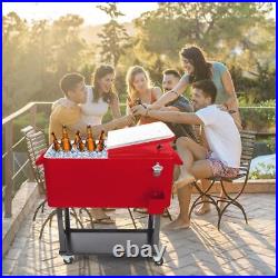 80QT Rolling Warm Cooler Food Cart Ice Chest Party Outdoor Garden Drink Cool