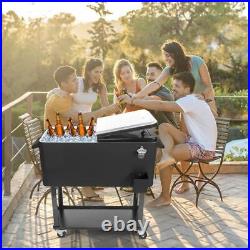 80QT Rolling Warm Cooler Food Cart Ice Chest Party Outdoor Wedding With Wheel