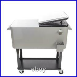 80QT Rolling Warm Cooler Food Cart Ice Chest Patio Outdoor Drink Party BBQ