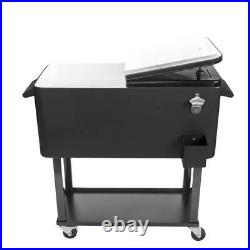 80QT Rolling Warm Cooler Food Cart Ice Chest Patio Outdoor Drink Party BBQ Black