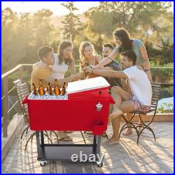 80QT Rolling Warm Cooler Food Cart Ice Chest Patio Outdoor Drink Party BBQ Red