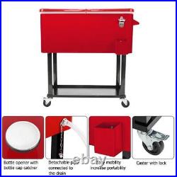 80QT Rolling Warm Cooler Food Cart Ice Chest Patio Outdoor Drink Party BBQ Red