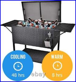 80QT Rolling Warm Cooler Food Cart Ice Chest Patio Outdoor Drink Party BBQ US