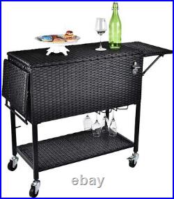 80QT Rolling Warm Cooler Food Cart Ice Chest Patio Outdoor Drink Party BBQ US