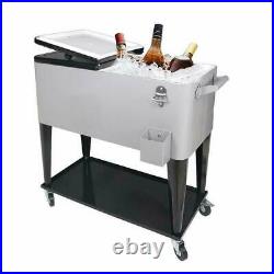 80QT Rolling Warm Cooler Food Cart Ice Chest Patio Outdoor Warm Stainless Steel