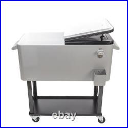 80QT Rolling Warm Cooler Food Cart Ice Chest Patio Outdoor Warm Stainless Steel