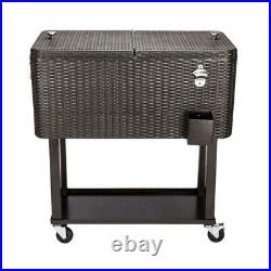 80QT Wicker Outdoor Rattan Party Rolling Cooler Frozen Cart Ice With Wheel