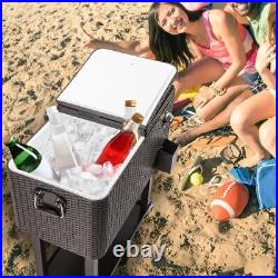 80QT Wicker Outdoor Rattan Party Rolling Cooler Frozen Cart Ice With Wheel