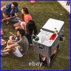 80QT Wicker Outdoor Rattan Picnic Party Rolling Cooler Frozen Cart Ice Bee Pinic