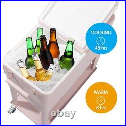 80Qt Cooler Cart Outdoor Rolling Ice Chest Bin Beer With Wheels Shelf Keep Warm