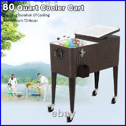 80Qt Outdoor Rolling Cooler Cart Beer Beverage Chest Portable -Summer Cool Party