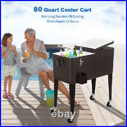80Qt Outdoor Rolling Cooler Cart Beer Beverage Chest Portable -Summer Cool Party