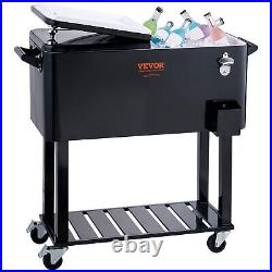 80Qt Patio Cooler Cart Outdoor Rolling Ice Chest Bin Beer Cooler with Shelf