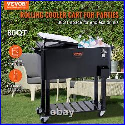 80Qt Patio Cooler Cart Outdoor Rolling Ice Chest Bin Beer Cooler with Shelf